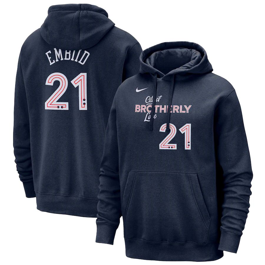 Men Philadelphia 76ers 21 Embiid Blue Nike Season city version Sweatshirts 23-24 NBA Jersey